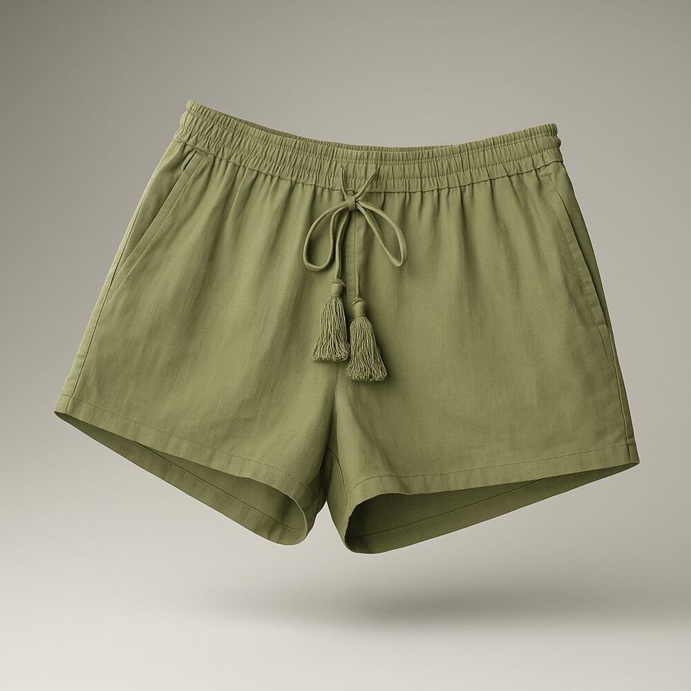 Andie Swim The Graciosa Short Women's Sz Small Ivy Green Linen Blend Tassel Ties